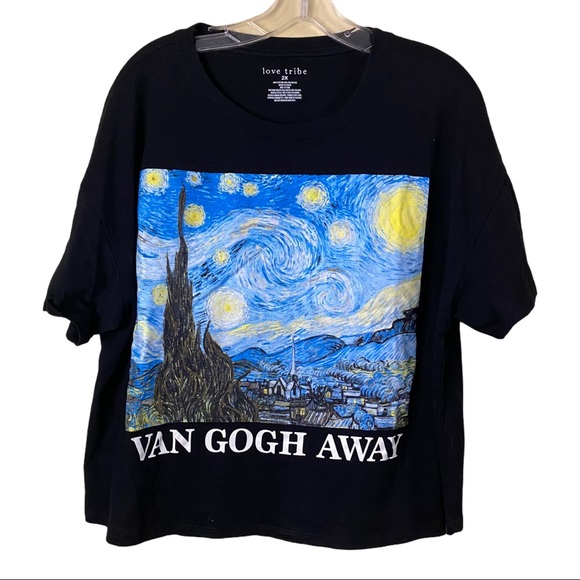 Love Tribe Tops - Love Tribe Van Gogh Away Cropped Graphic T-Shirt